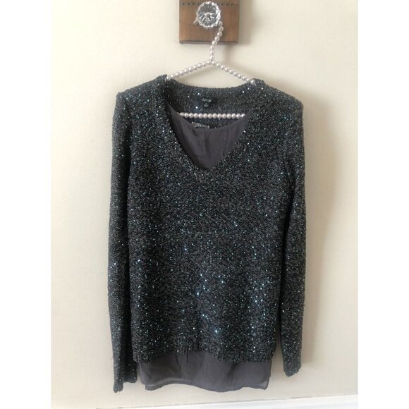 NWT Apt 9 Womens Size M Gray Sweater Sequin Infused V-Neck - Picture 1 of 6